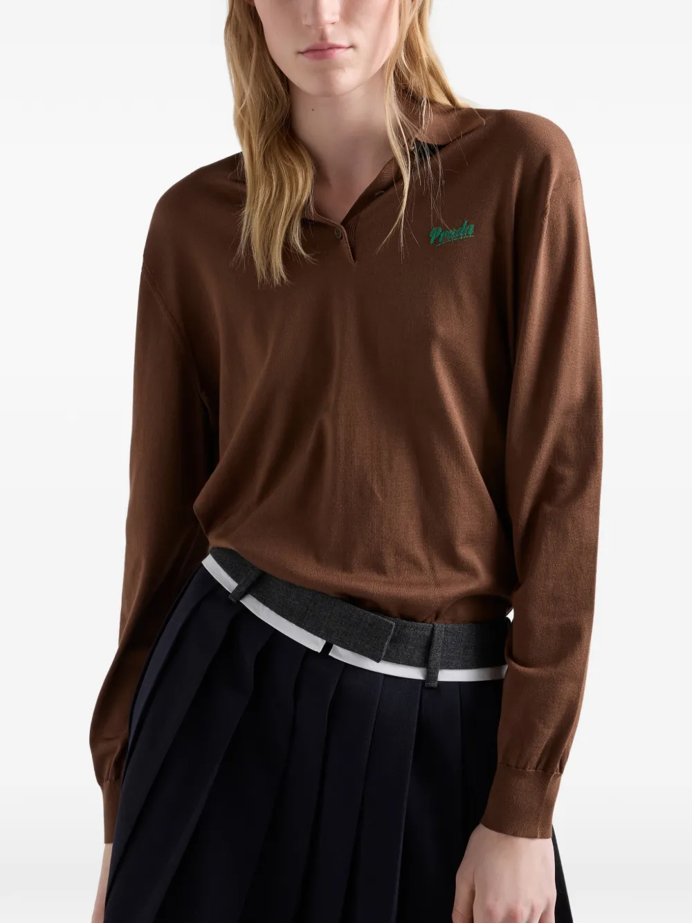 Prada Zijden poloshirt Bruin