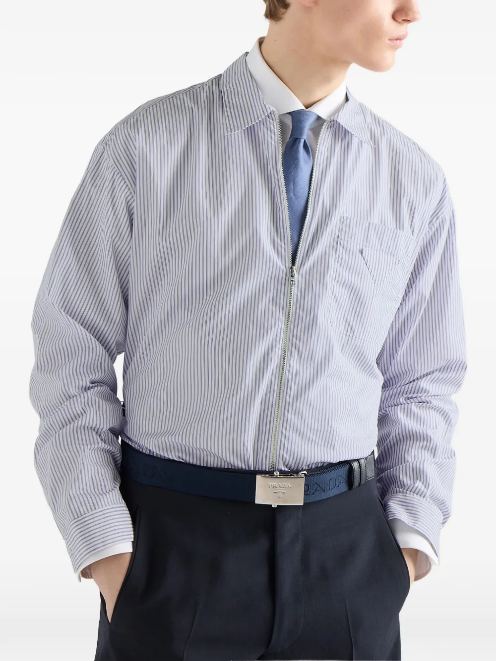 Prada Cotton Zipper Shirt | White | FARFETCH AO