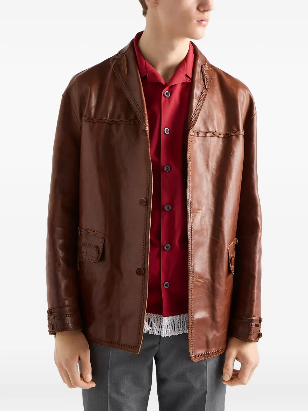 Prada Bowlingshirt met franje van katoenblend Rood