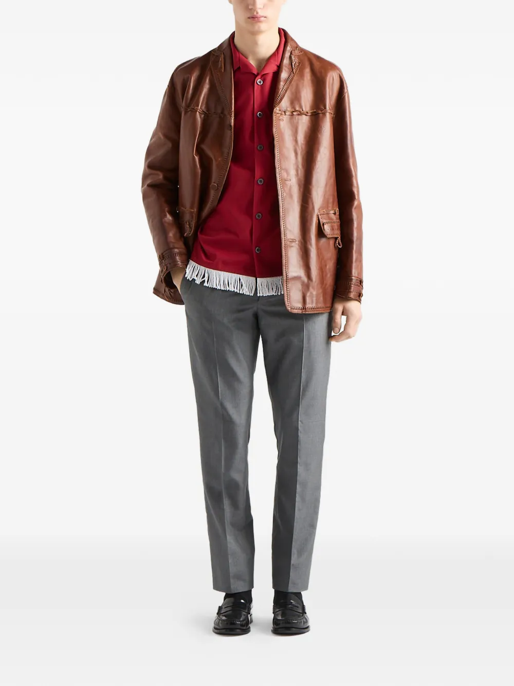 Prada Bowlingshirt met franje van katoenblend Rood