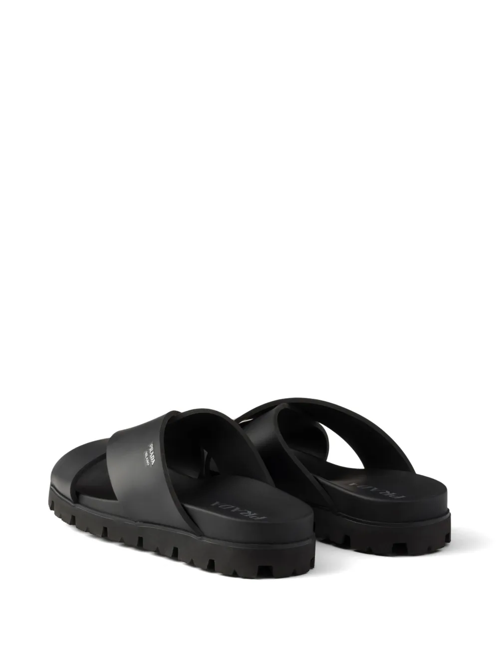Prada crisscross rubber slides Zwart