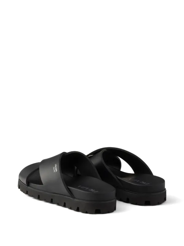 Prada Crisscross Rubber Slides | Black | FARFETCH