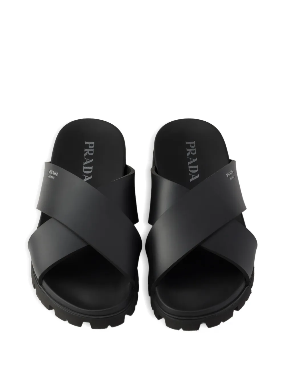 Prada crisscross rubber slides Zwart