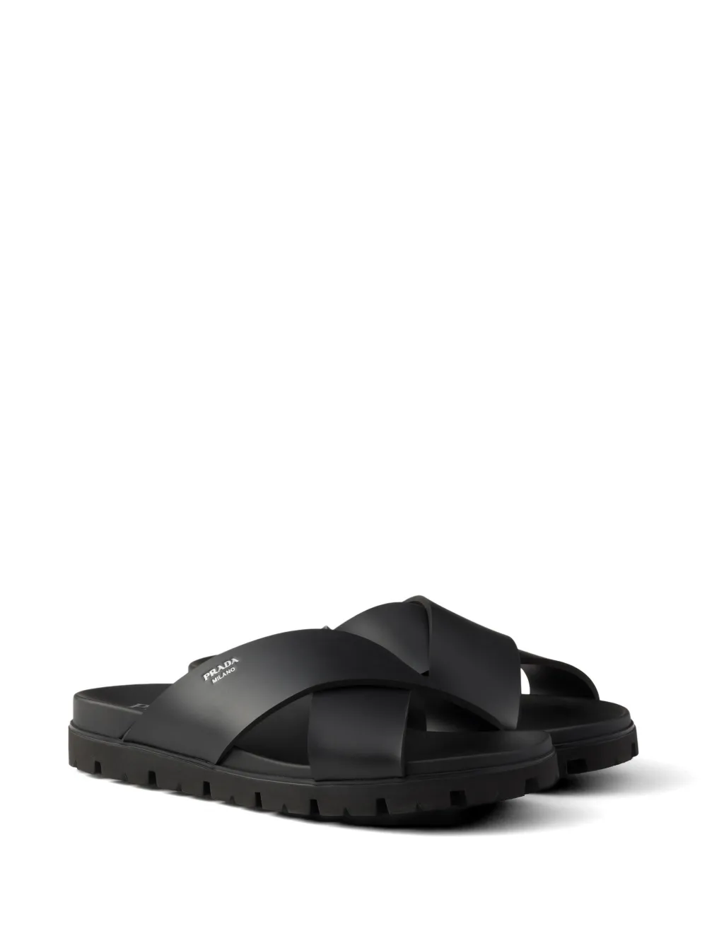 Prada crisscross rubber slides Zwart