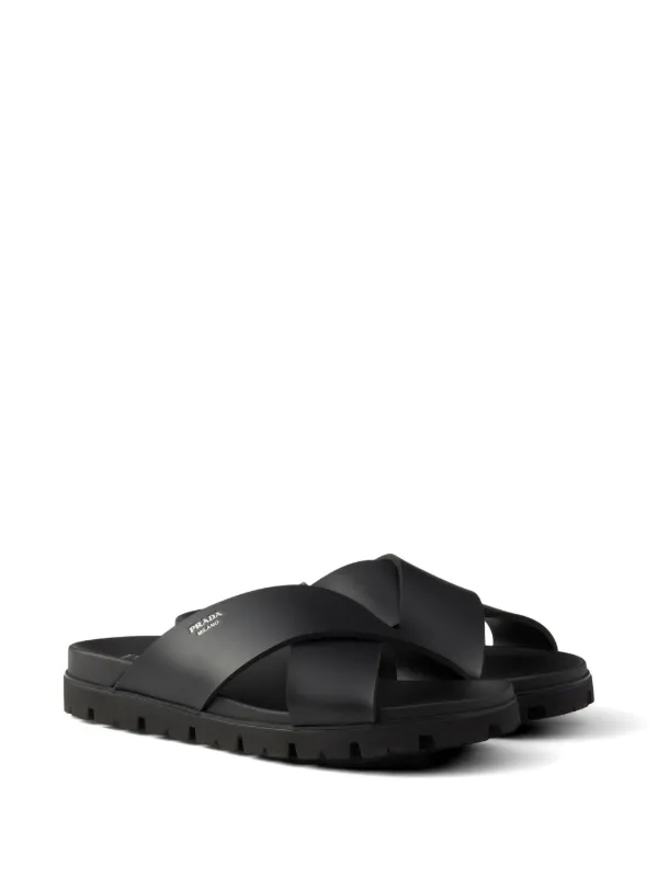 Prada Crisscross Rubber Slides | Black | FARFETCH