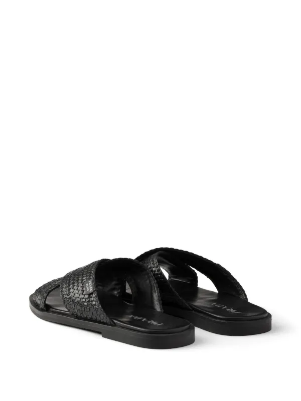 PRADA ブラック クロスストラップ サンダル Prada クロスストラップ サンダル | ブラック | FARFETCH JP