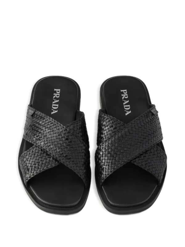 Prada クロスストラップ サンダル | ブラック | FARFETCH JP