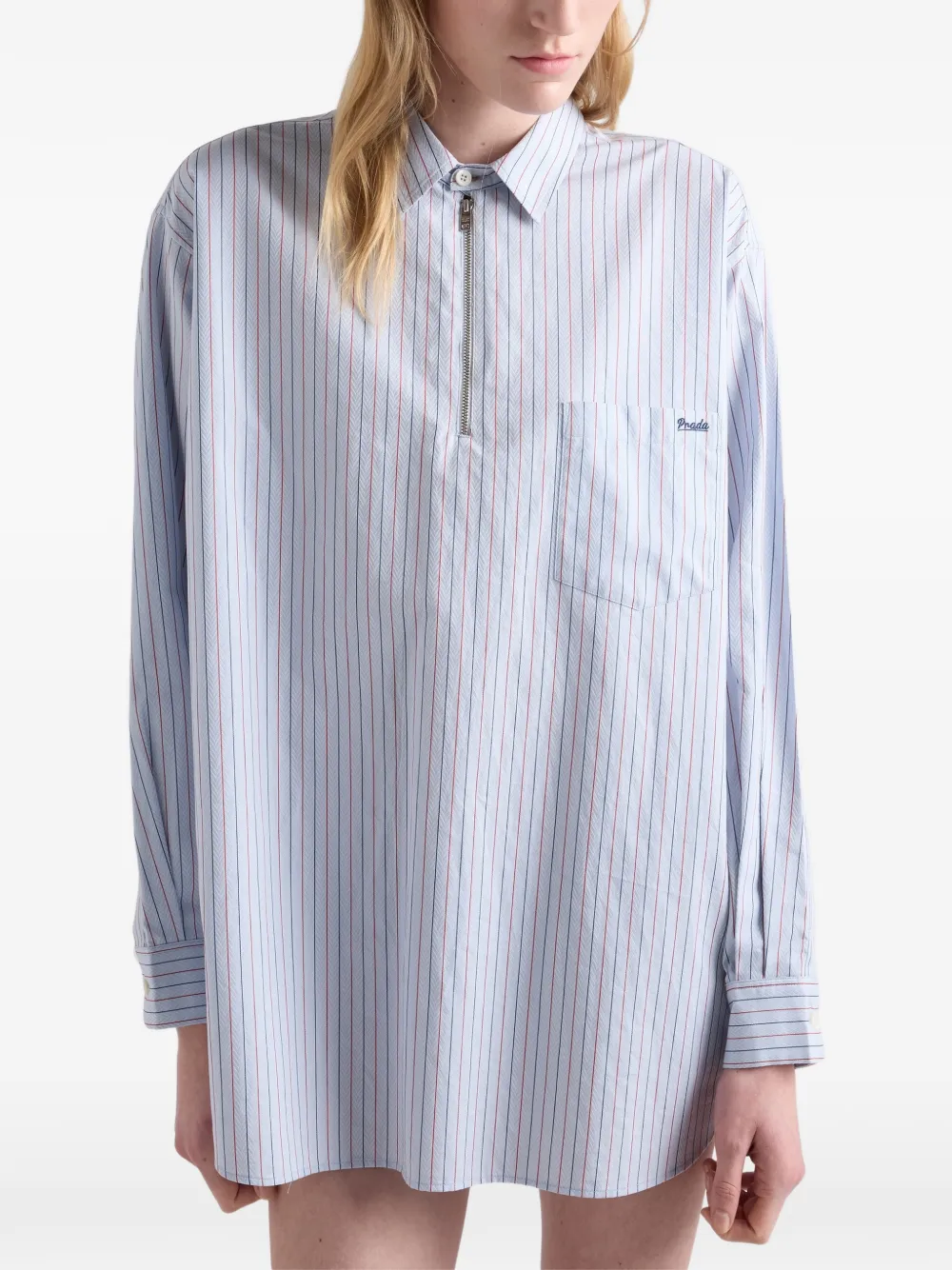 Prada Gestreepte katoenen blouse met halve rits Blauw