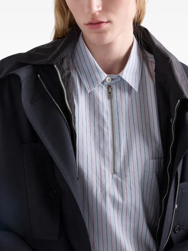 Prada Striped Cotton Shirt With half-zipper | Blue | FARFETCH GE