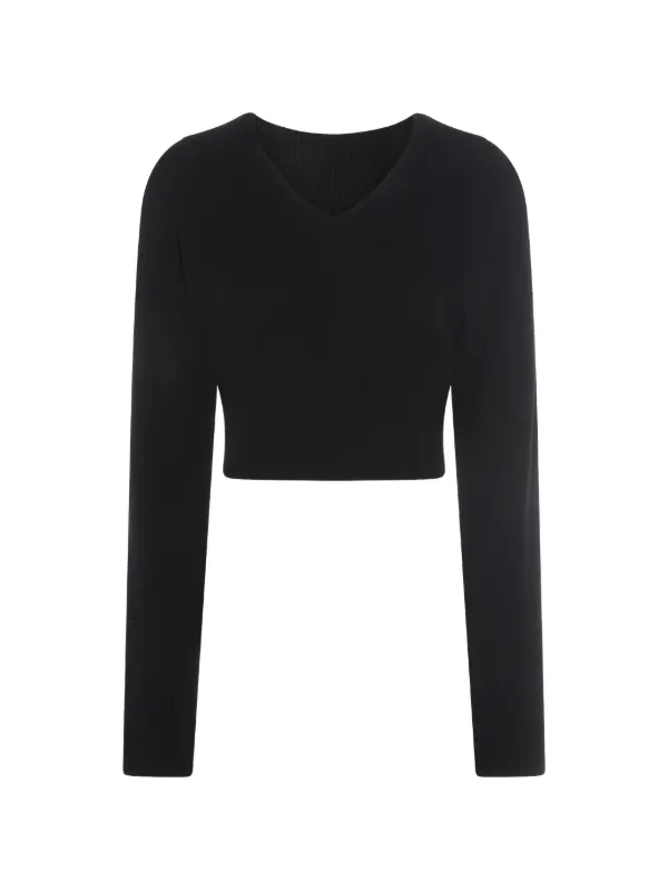 Rick Owens Temple Dracu Cropped V-neck Sweater in Heavy Wool Knit in Black