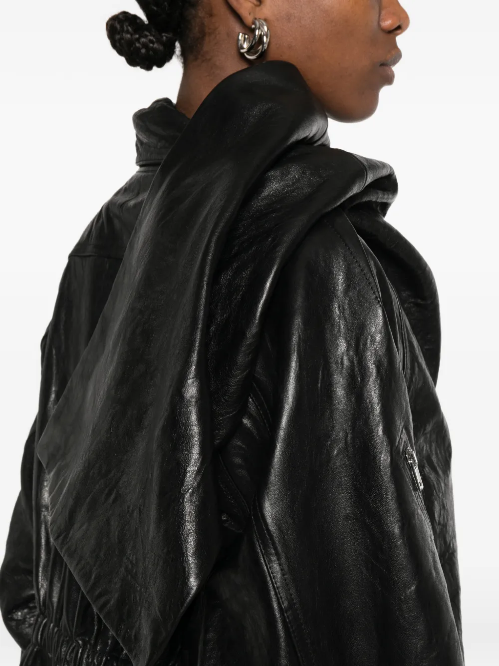 Rick Owens Scarf Flight leren jack Zwart