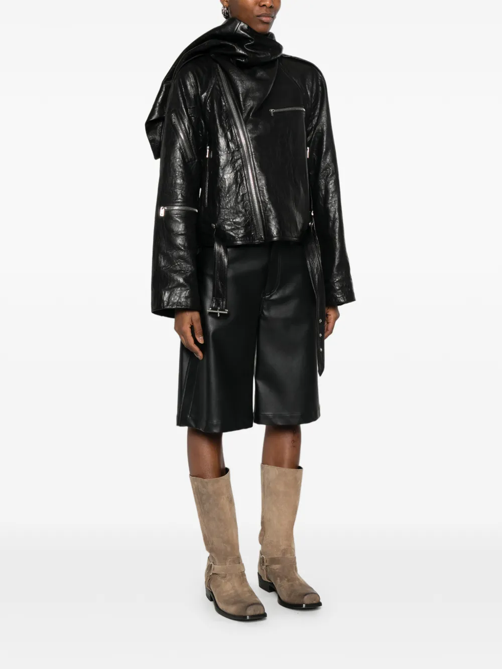 Rick Owens Scarf Flight leren jack Zwart