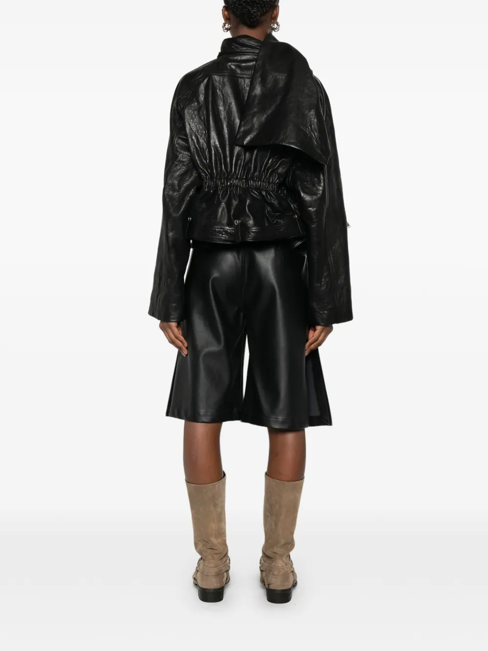 Rick Owens Scarf Flight leren jack Zwart