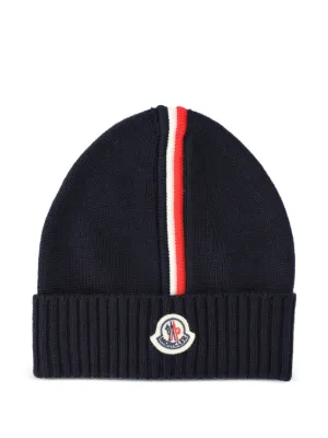 MONCLER モンクレール キッズ チルドレン ロゴパッチニット帽　ビーニー Moncler Enfant ロゴパッチ ビーニー | ブルー | FARFETCH JP