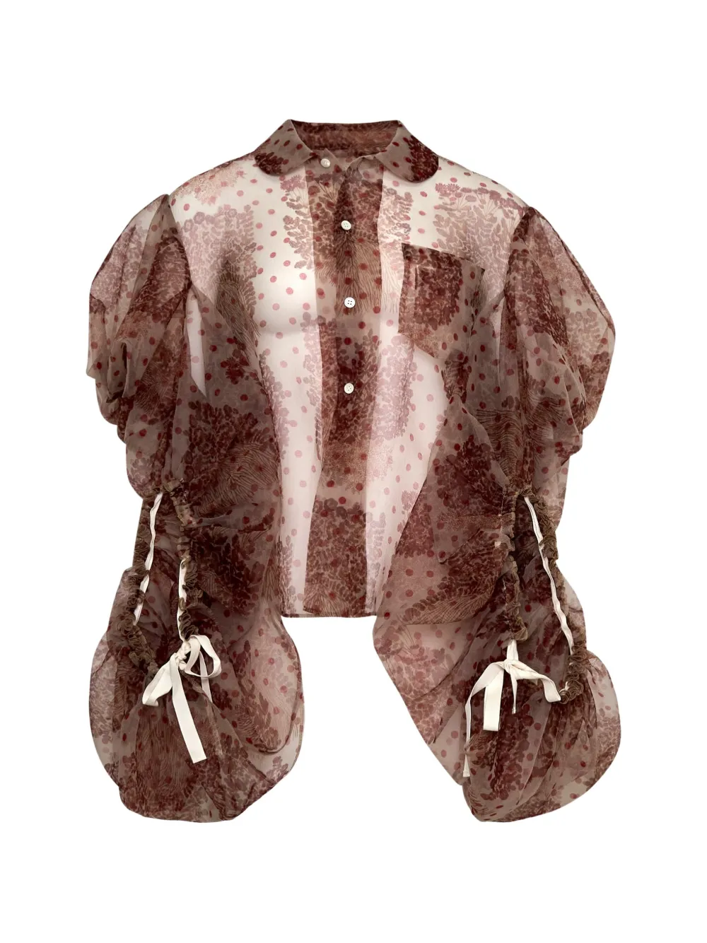 Comme des Garçons TAO floral-print ruffled-sleeve blouse - Marrone
