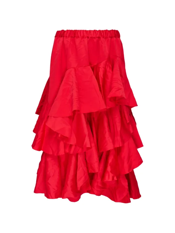 COMME des GARÇONS 赤 フレアスカート M Comme Des Garçons Comme Des Garçons ラッフルティアード ミディ