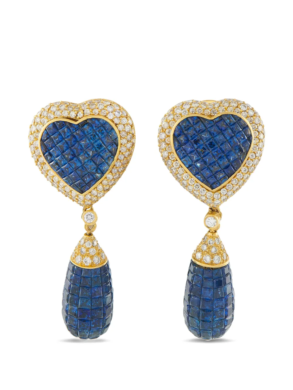 LB Exclusive diamond and sapphire heart-motif clip-on earrings - Oro