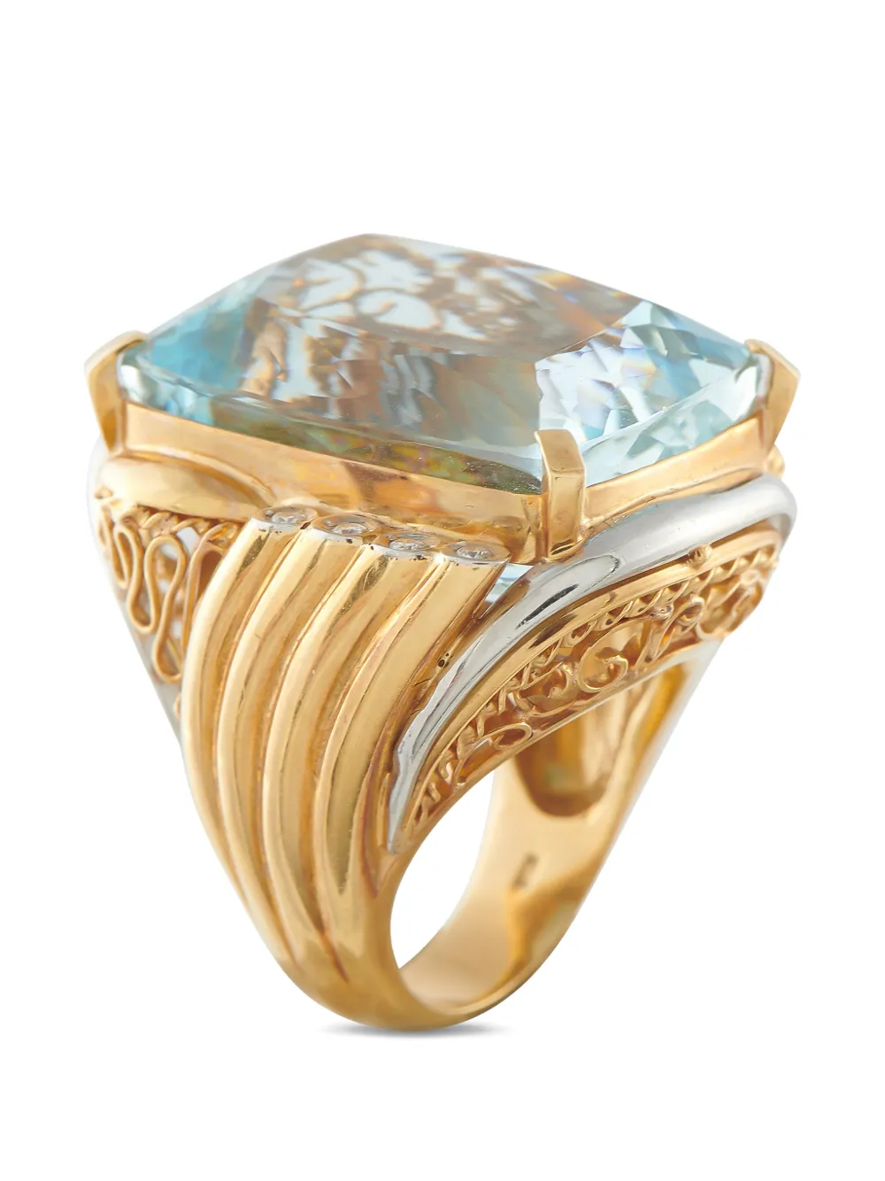 Aquamarine And Diamond Gold Ring