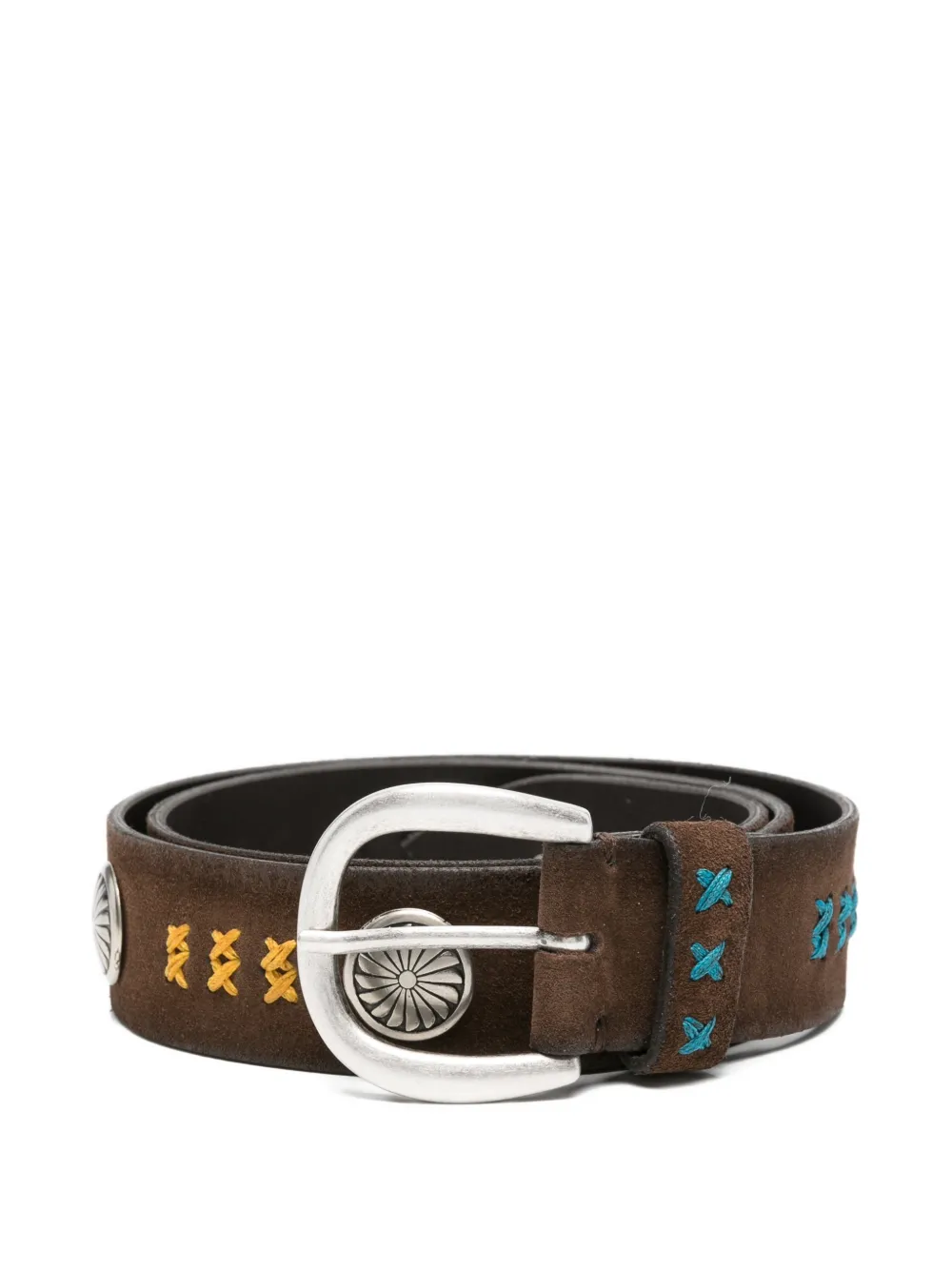 Puntovita&Arsenico stud-embellished cross-stitched belt - Marrone