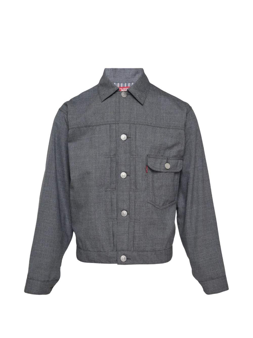 Junya Watanabe pleated-back button-up deniim jacket - Grau