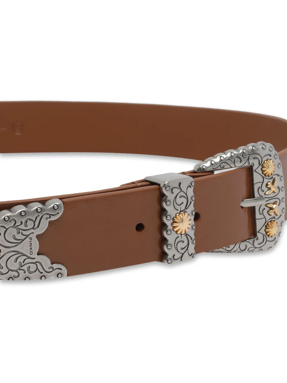 Metallic-Buckle Leather Belt