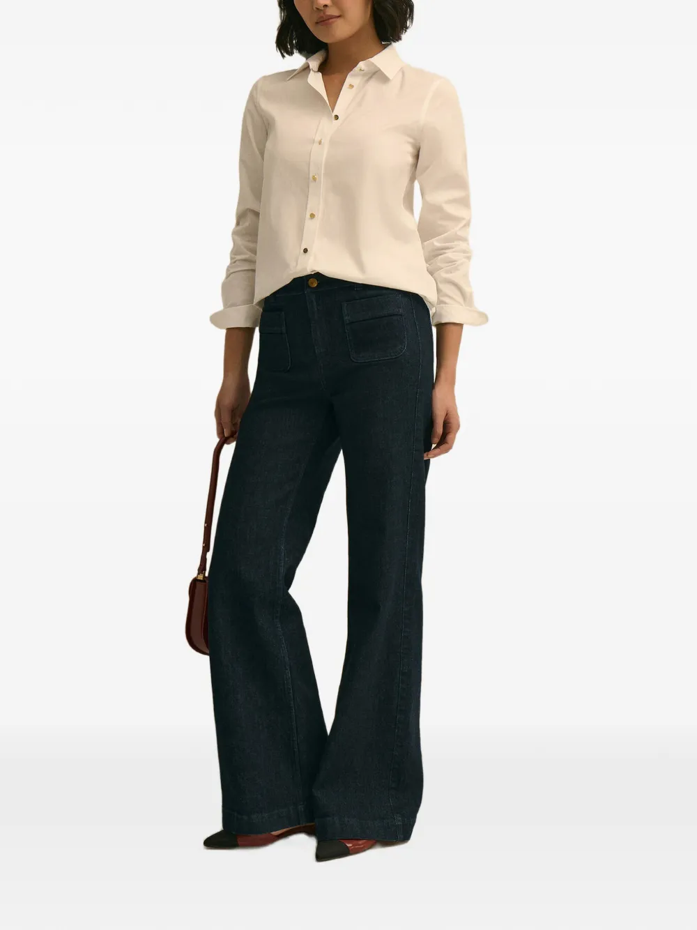 Brooks Brothers Popeline blouse met logoknoop Beige