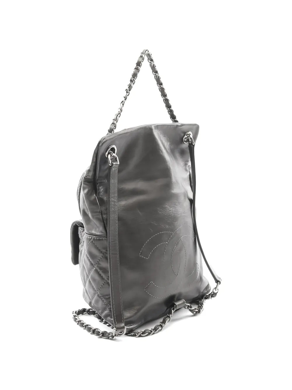 Chanel Pre-owned 2015-2016 Matelasse Calfskin Backpack in Grey, view 2
