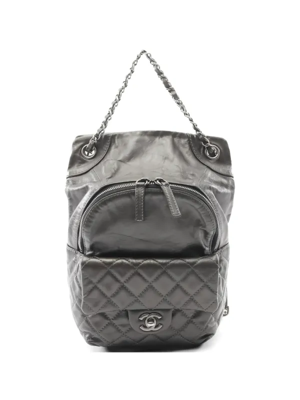 Chanel Pre-owned 2015-2016 Matelasse Calfskin Backpack in Grey