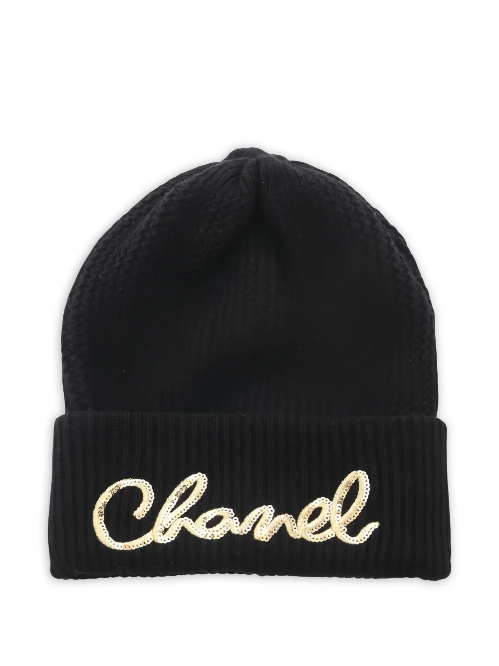 CHANEL Pre-Owned 1986-1988 logo sequin beanie hat - Nero