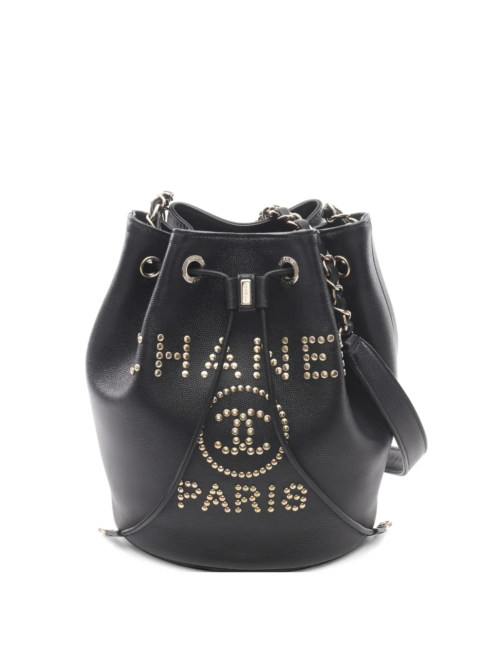 CHANEL Pre-Owned 2019 caviar skin chain bucket bag - Nero
