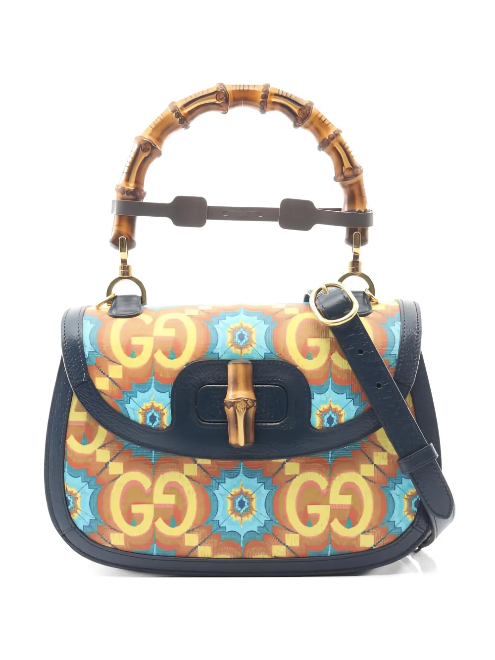 Gucci Pre-Owned 1947 GG-logo bamboo handbag - Blu