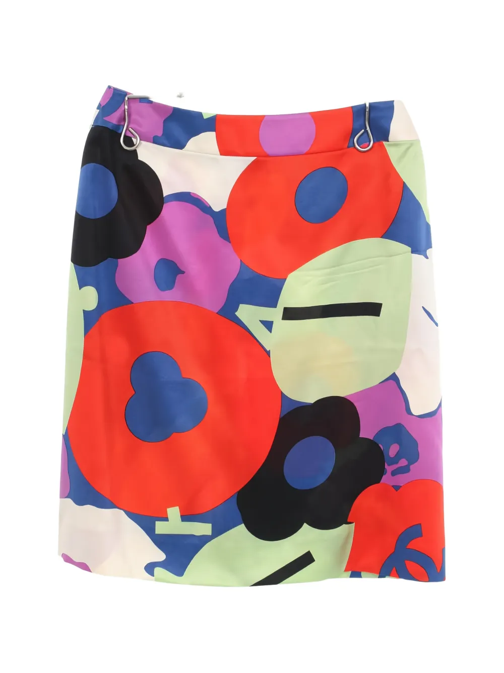 Pre-owned Chanel 1980s All-over Pattern Silk Skirt In Blue