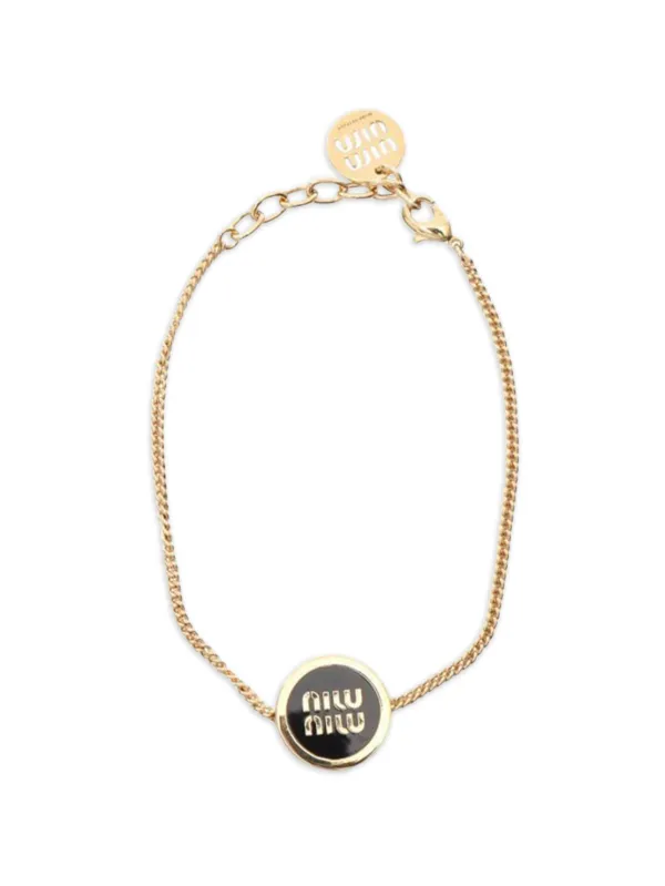 Miu Miu Pre-owned 20s Logo Enamel Bracelet in Gold
