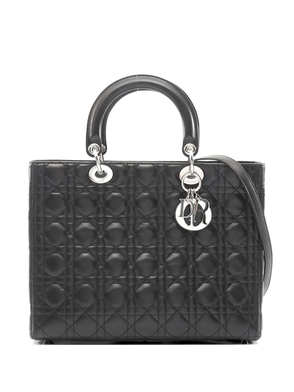 Christian Dior Pre-Owned 1910s Large Lady Dior quilted leather handbag - Nero