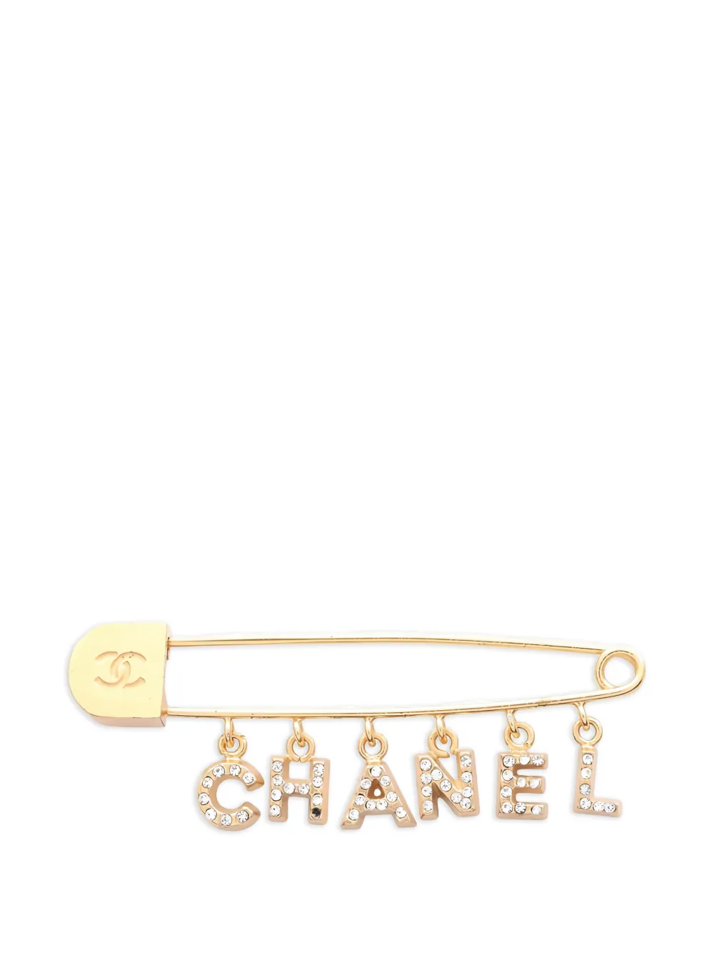 CHANEL Pre-Owned 1986-1988 logo-charms rhinestone-embellished brooch - Oro