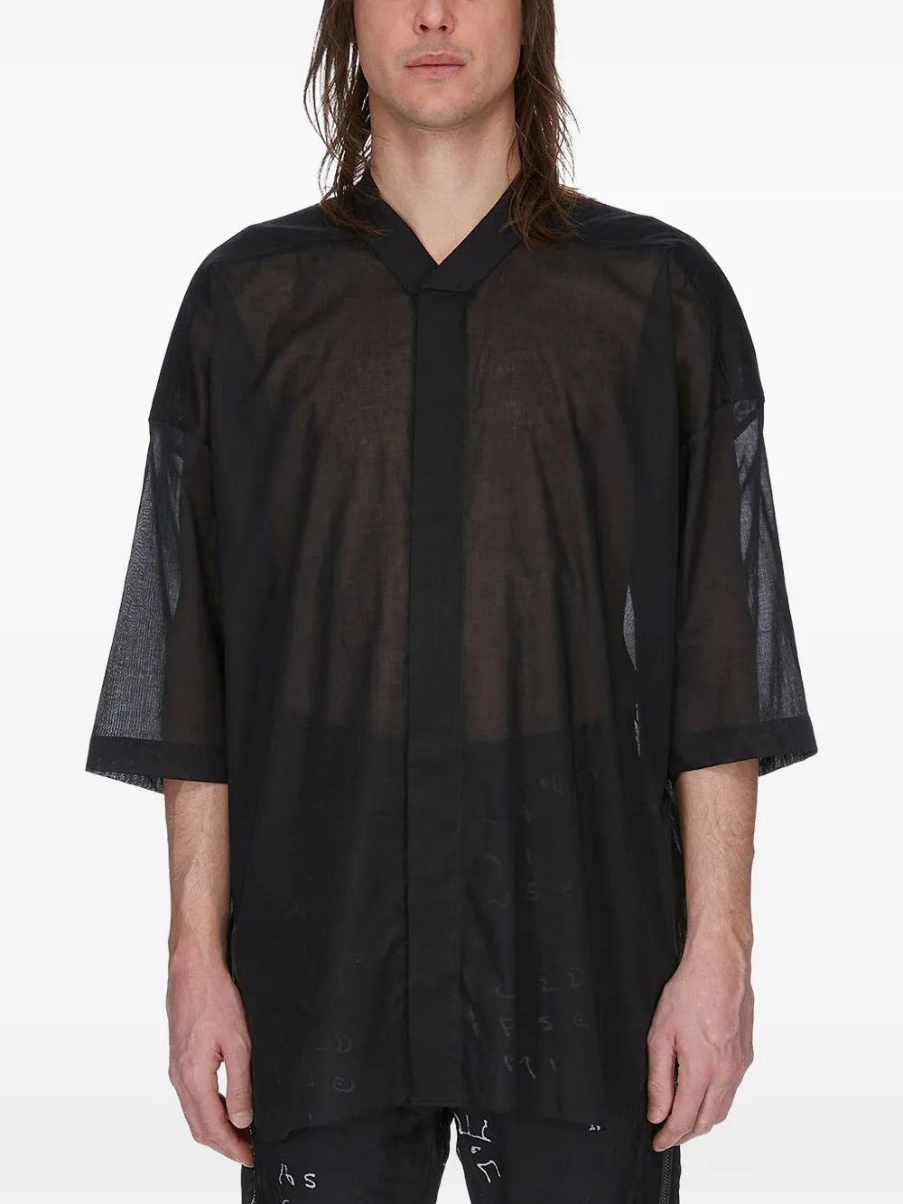 Rick Owens Jumbo Faun overhemd met hoge hals en korte mouwen Zwart