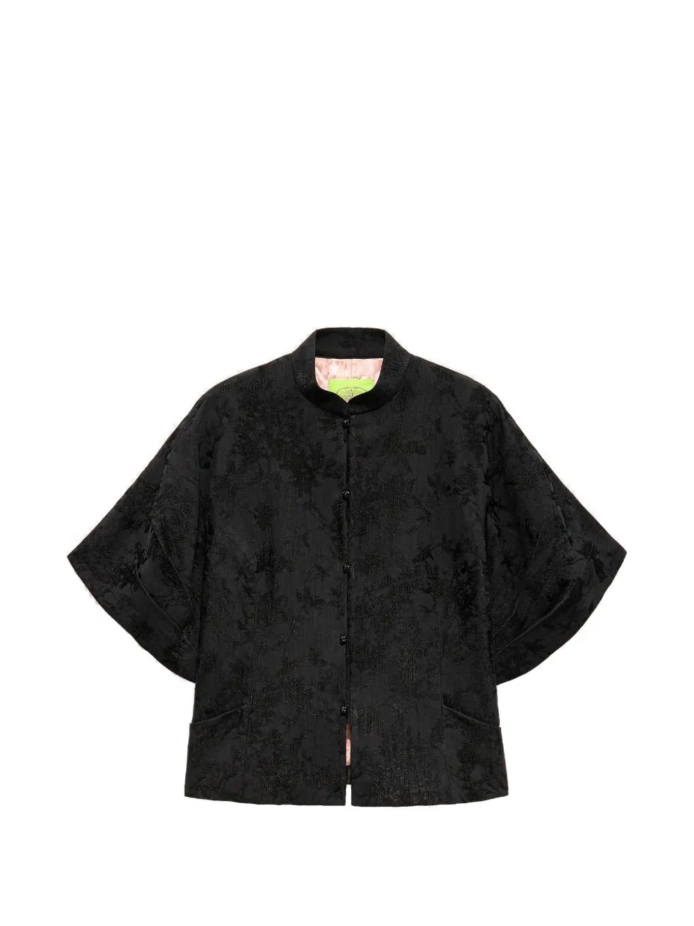 Shanghai Tang Jacquard Short Sleeve Jacket In Black