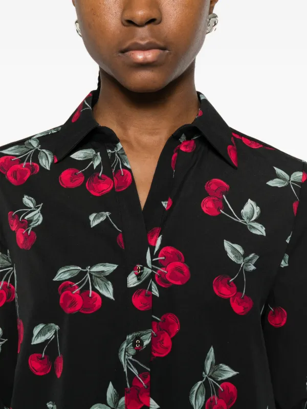 TWINSET Cropped Poplin Shirt With Cherry Print | Black | FARFETCH