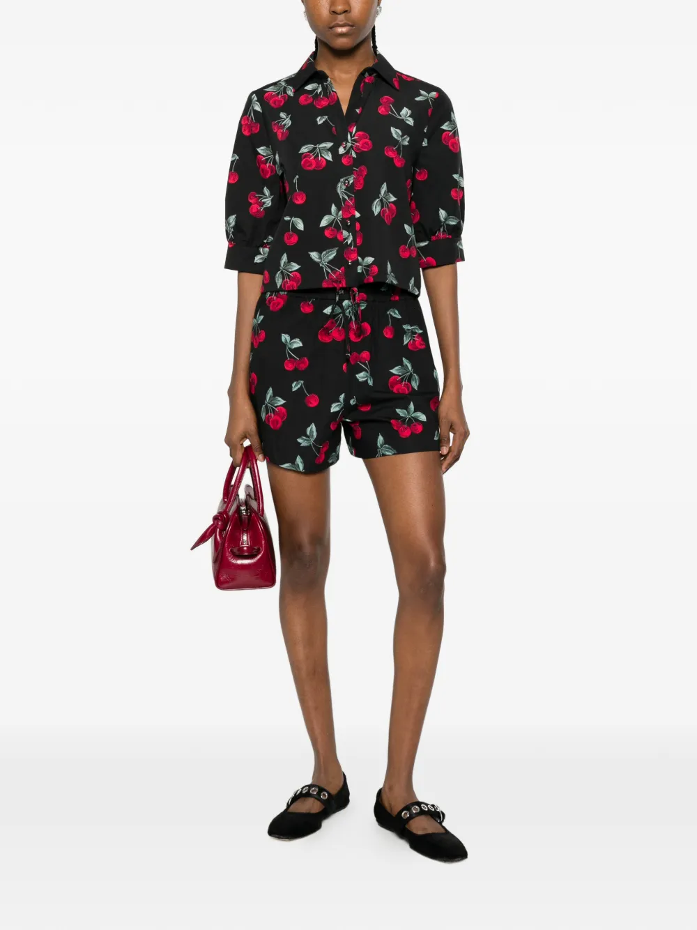 TWINSET Blouse met kersenprint en knoopsluiting Zwart