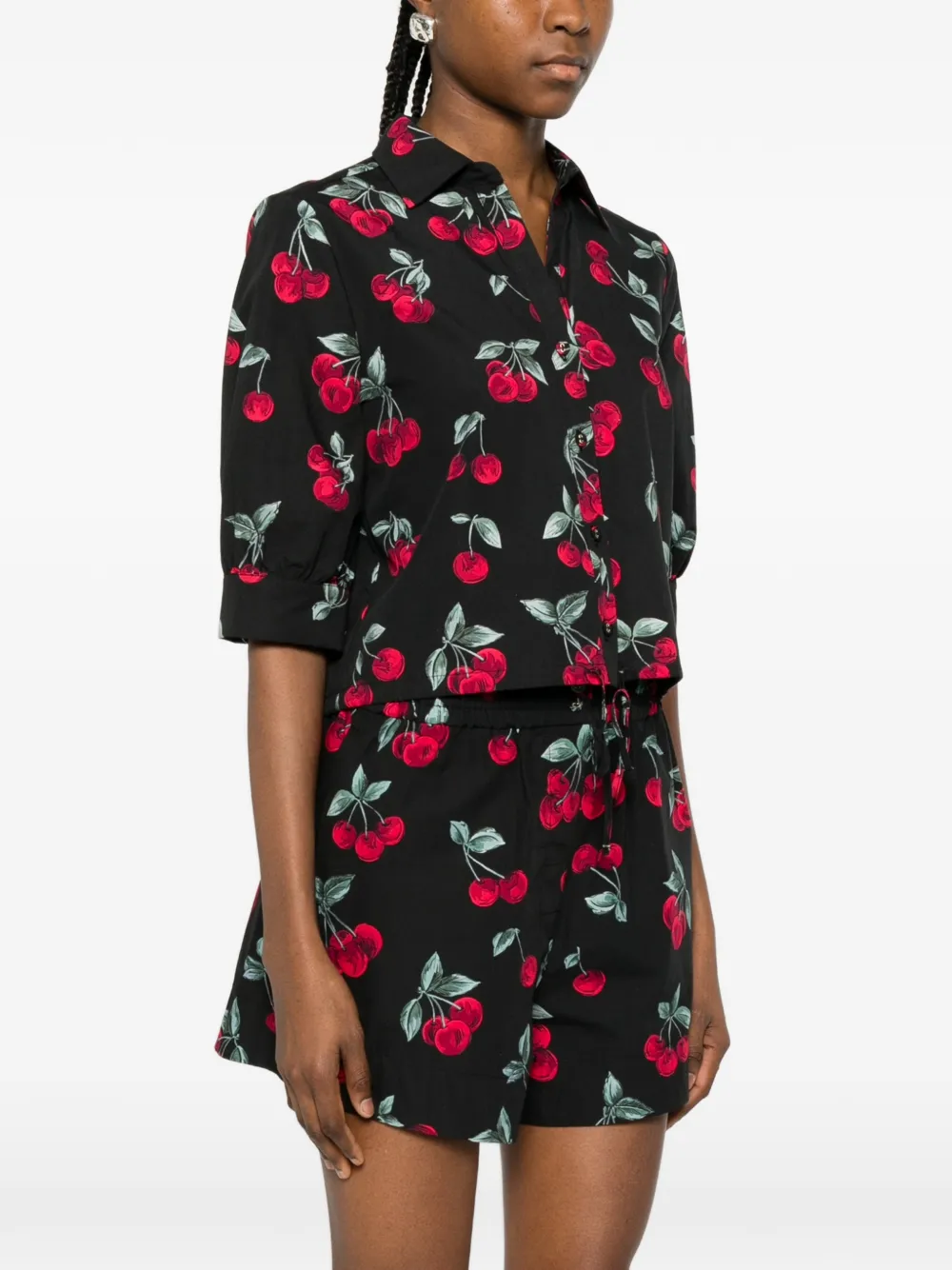 TWINSET Blouse met kersenprint en knoopsluiting Zwart