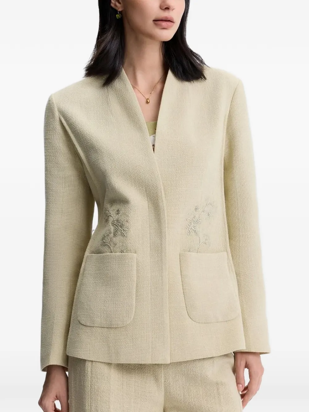  Shanghai Tang Beaded-pocket Blazer - Neutrals 