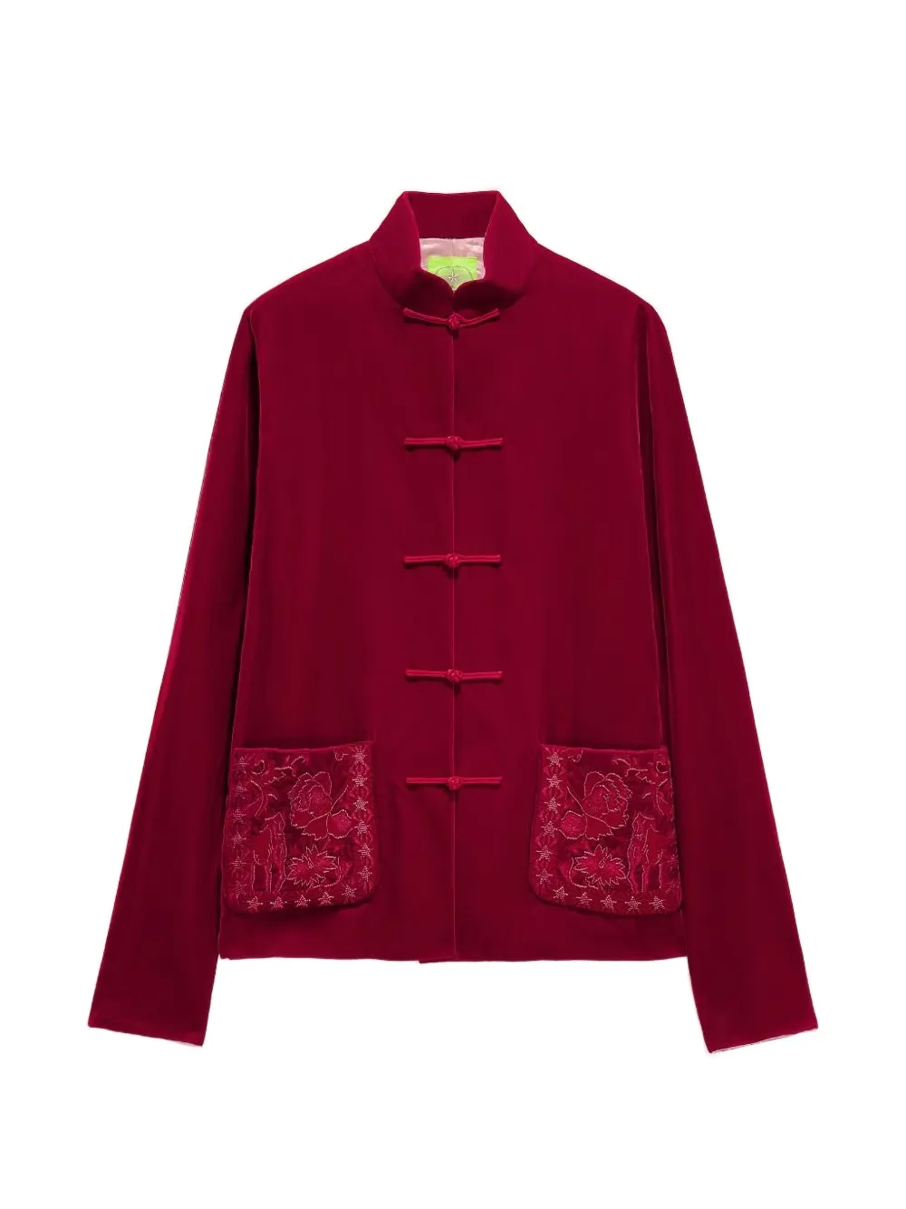 Shanghai Tang Embroidered Pocket Tang Jacket In Red
