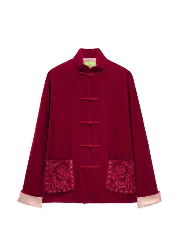 Shanghai Tang Embroidered Pocket Tang Jacket | Red | FARFETCH ID