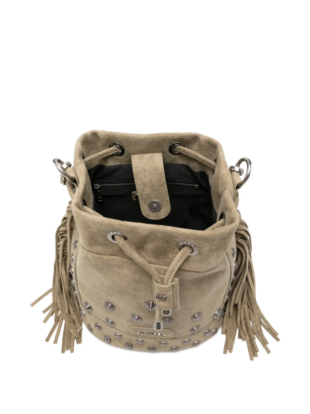 Fringed Studded Leather Bucket Bag