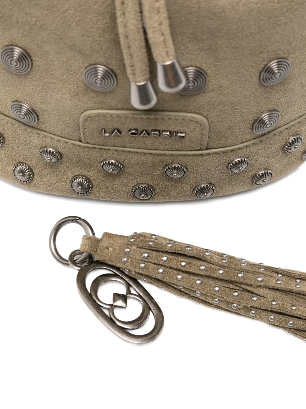 Fringed Studded Leather Bucket Bag
