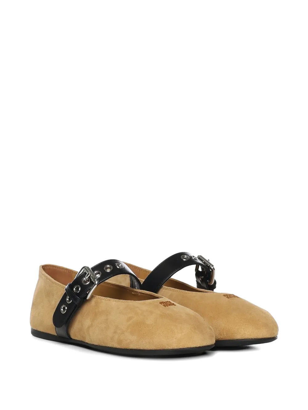 Miu buckle strap ballet flat Beige