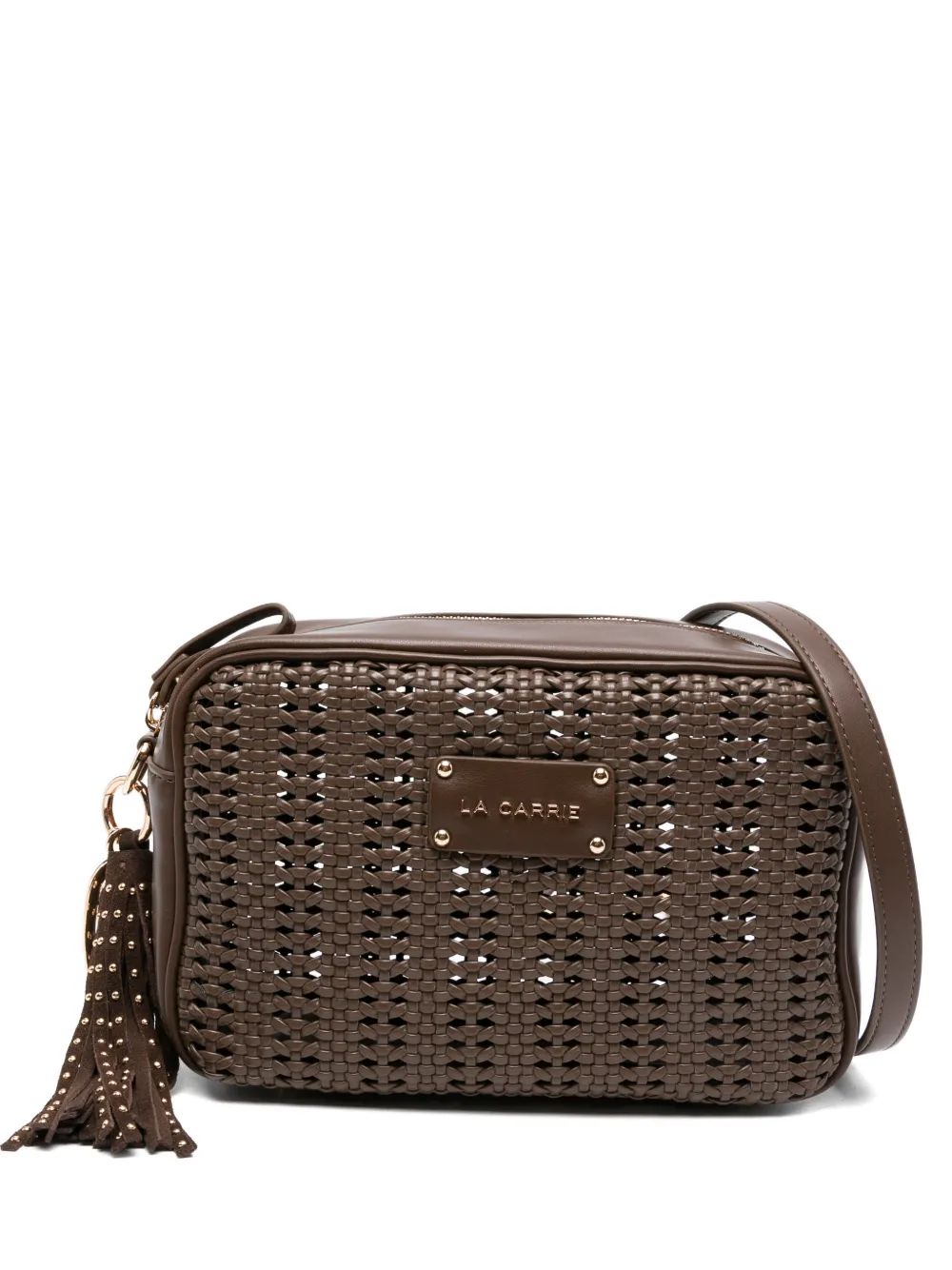 La Carrie Woven Tassel Leather Shoulder Bag In Brown