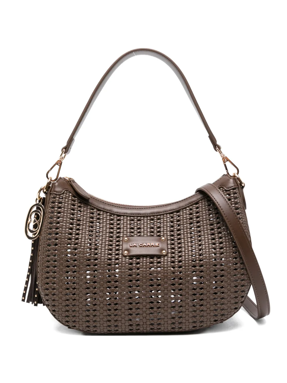 La Carrie Woven Tassel Cross Body Bag In Brown