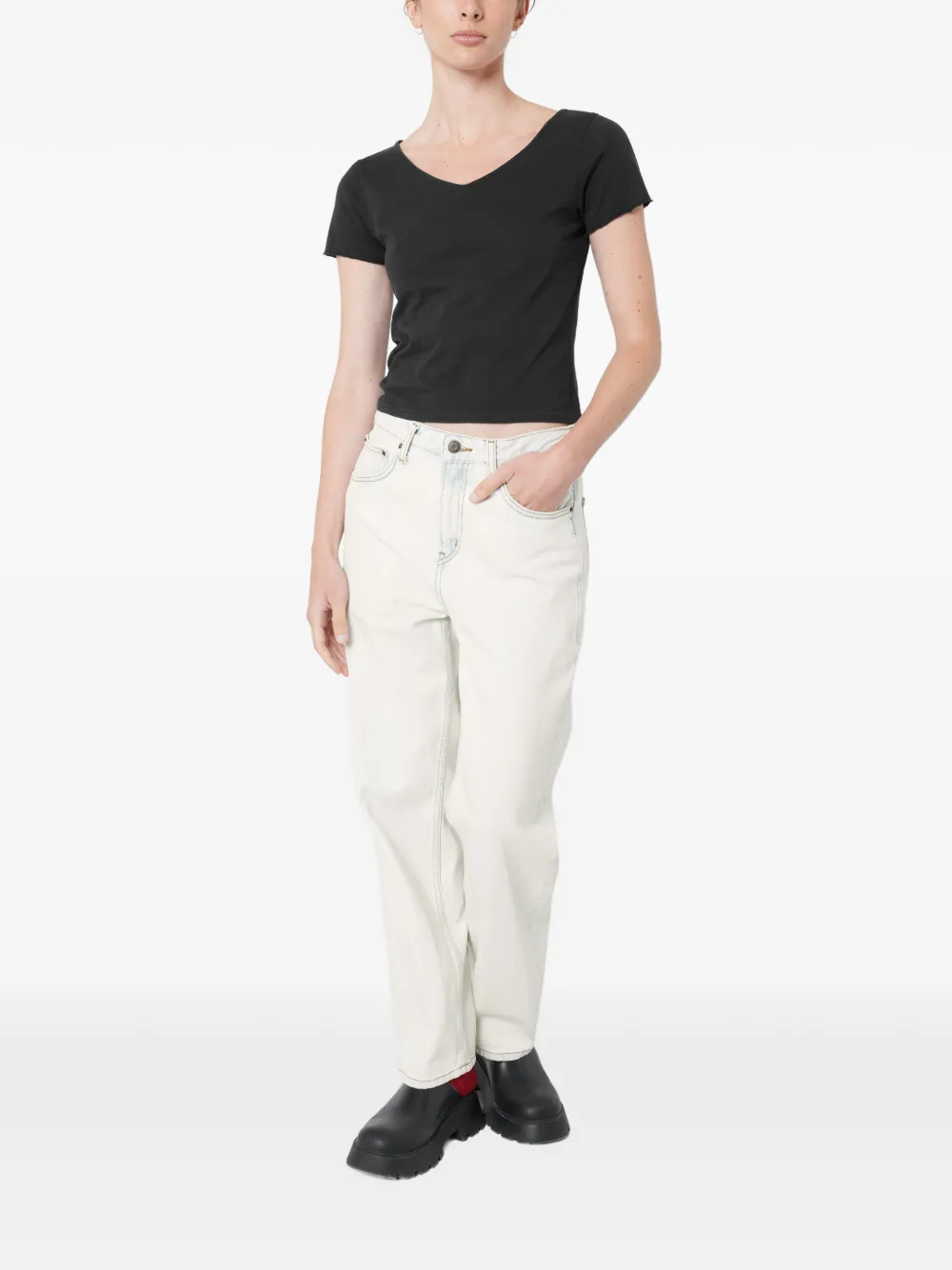 American Vintage T-shirt met V-hals Zwart
