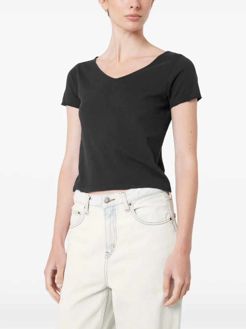 American Vintage T-shirt met V-hals Zwart